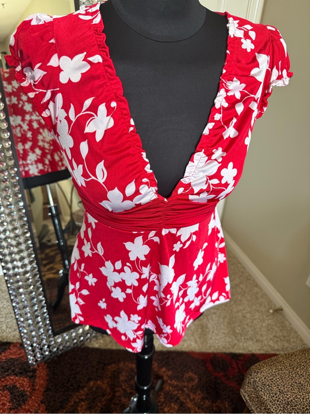 Papaya Red and White Floral Top